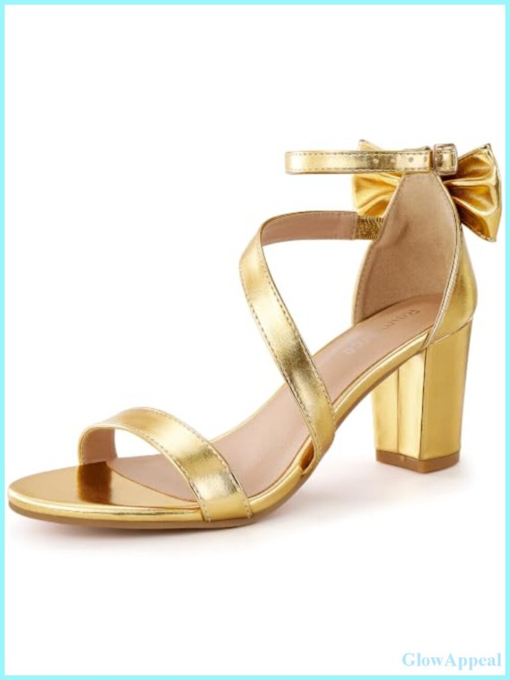 Faux Leather Block Heel Sandals with Bow & Buckle Ankle Strap